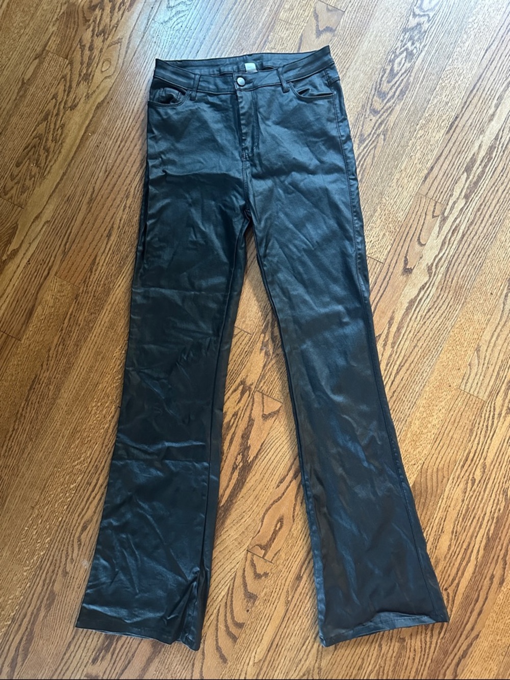 SHEIN Black Leather Flare Pants - Size L